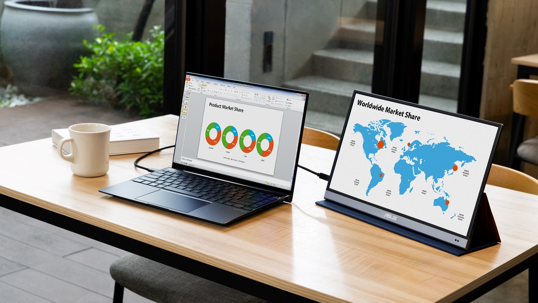 華碩ZenScreen可攜式螢幕，具備輕巧機身設計，外出攜帶容易，無論是在辦公室、咖啡廳還是旅途中，都能快速且直覺連接自己的筆記型電腦或平板電腦。